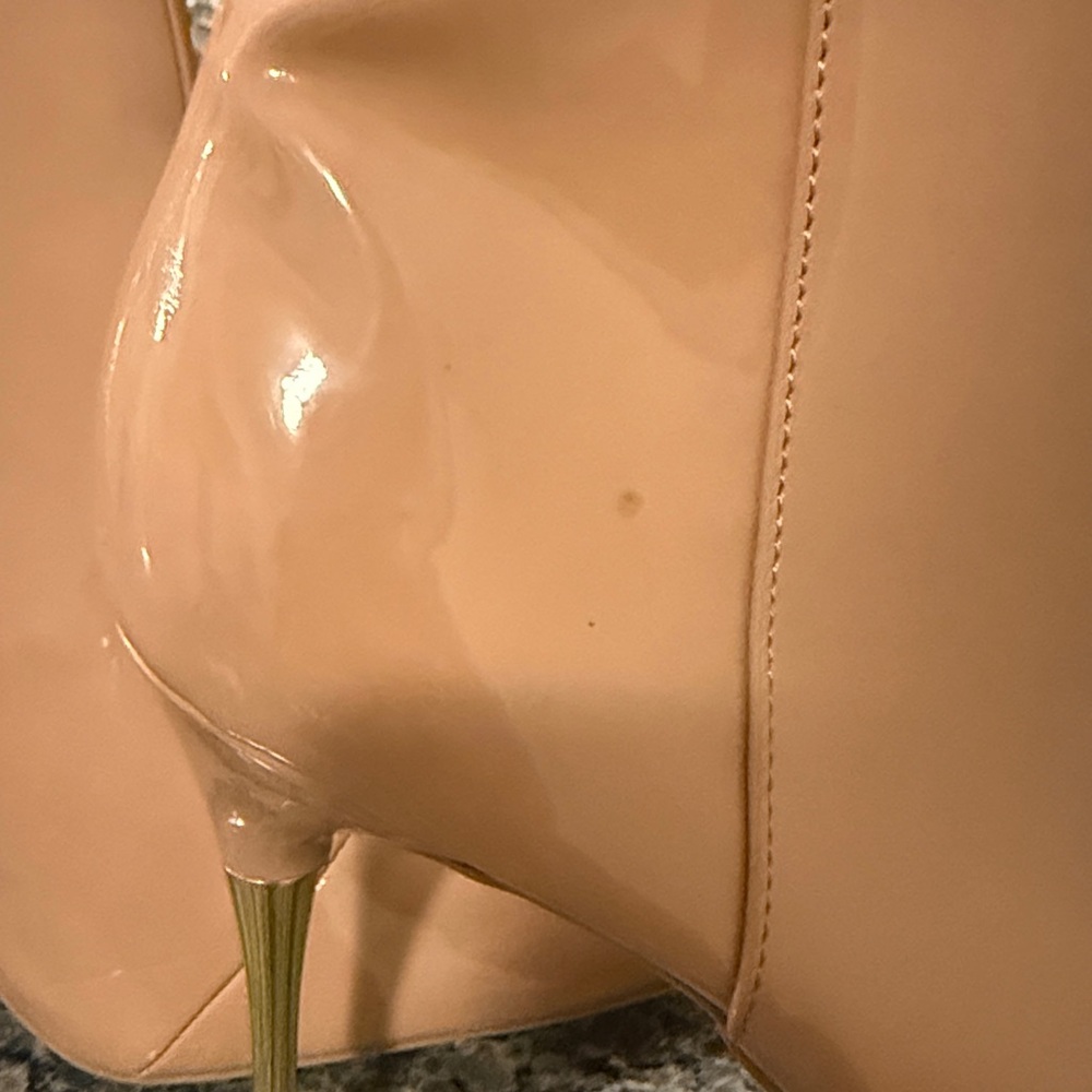 Tan high gloss comfy high heel boots - Picture 5 of 7
